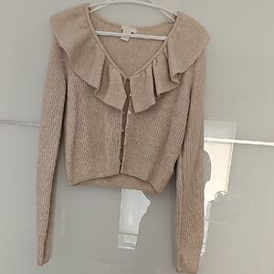H&M Cream Cardigan with Ruffled Neckline